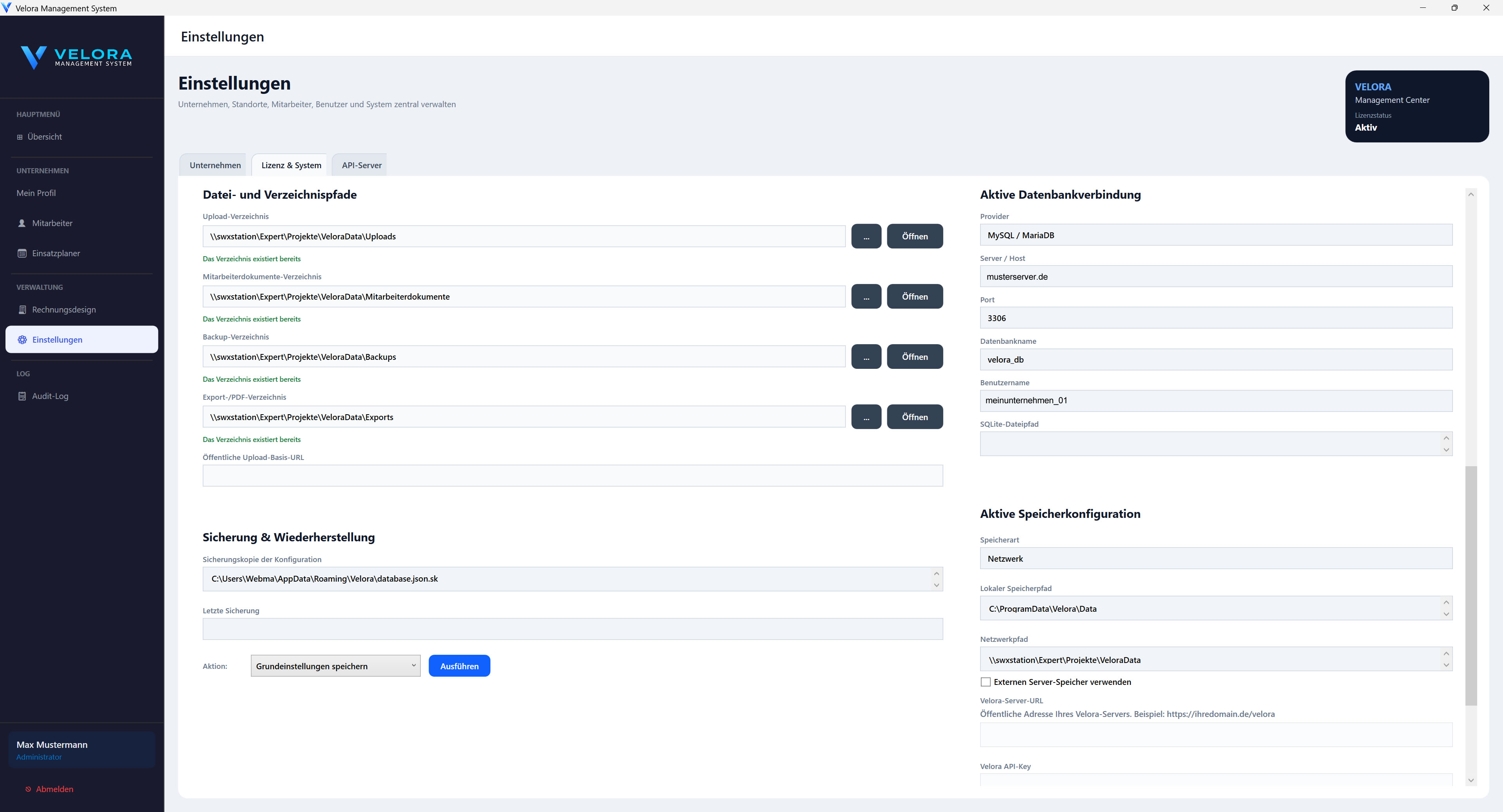 Velora Hauptsoftware