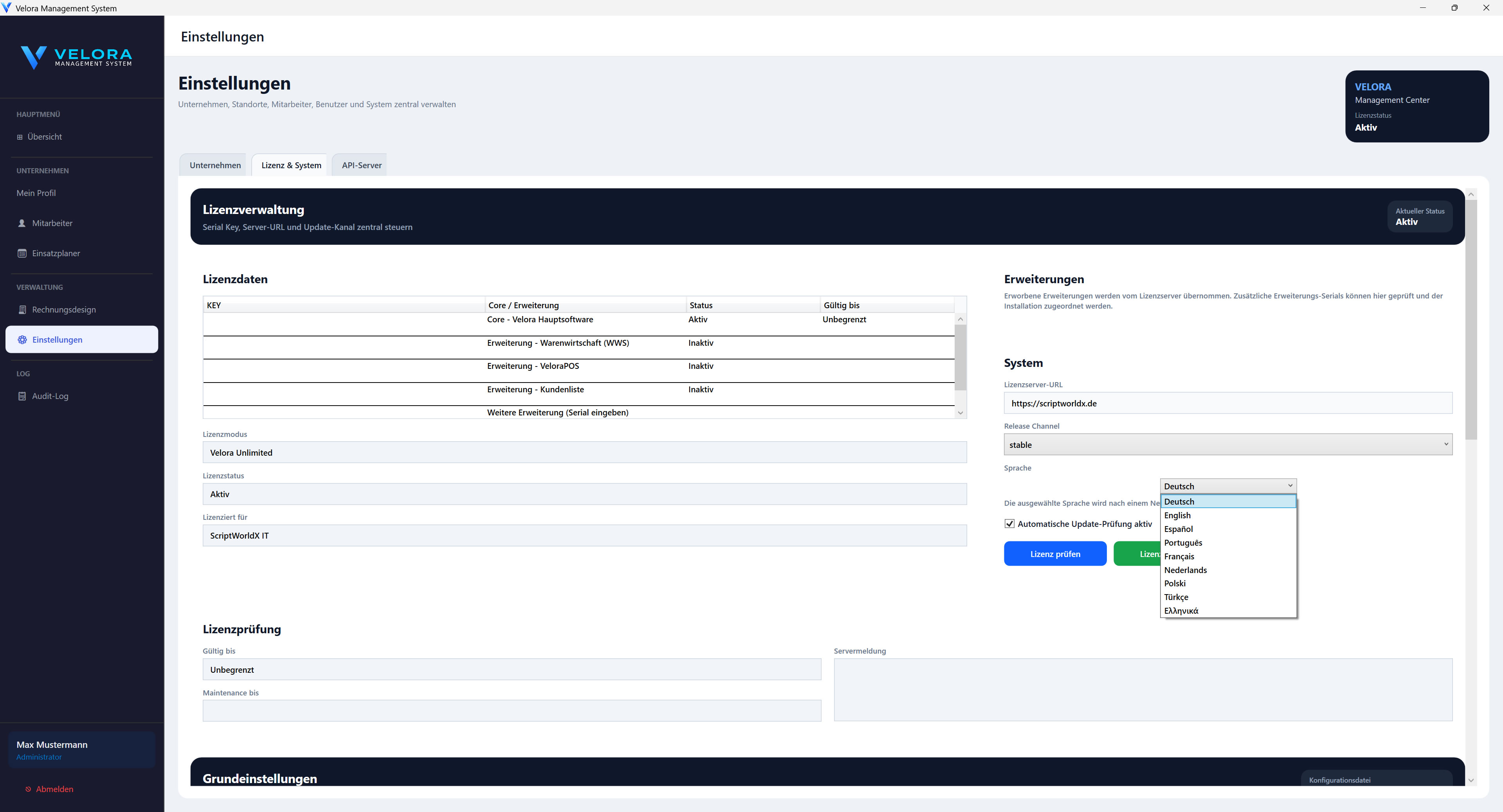 Velora Hauptsoftware